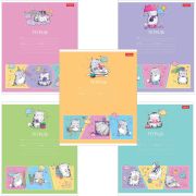 Тетрадь 12 л. HATBER клетка, обложка картон, «Приключения кота Пирожка» (5 видов в спайке), 12Т5В1