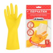 Перчатки МНОГОРАЗОВЫЕ латексные «Для деликатной уборки», размер 6,5-7, S (малый), вес 23 г, KOMFI, DGL016L