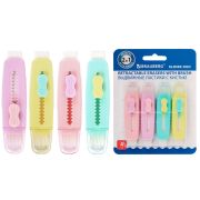 Ластики выдвижные с кистью 2 в 1 BRAUBERG «Slider Duo», НАБОР 4 ШТУКИ, 85х21х15 мм, пастельные цвета ассорти, блистер, 271993