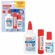 Набор клея BRAUBERG (клей-карандаш PVP 10 г, клей ПВА 45 г, клей ПВА 20 г с кисточкой), блистер, 271978