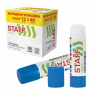 Клей-карандаш 40 г, ВЫГОДНАЯ УПАКОВКА, КОМПЛЕКТ 12 ШТУК, STAFF EVERYDAY, 273019