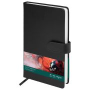 Скетчбук, белая бумага 140 г/м2 130х210 мм, 80 л., КОЖЗАМ, застежка, BRAUBERG ART CLASSIC, черный, 116461