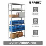 Стеллаж металлический BRABIX «MS 220/30-6», 2200х1000х300 мм, 6 полок, 291373