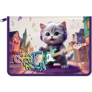 Папка для труда А4 Lamark «Кошачий рок», печать по пластику,  молния с трех сторон, 32,5х23х2,5 см