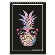 Скетчбук Голография - Ананас, А5, 40 л., 100 г/м2, голографическая ламинация,  твердая подложка, спираль сверху