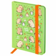 Блокнот с резинкой в клетку 96 л., МАЛЫЙ ФОРМАТ А6, 109х148 мм, твердая обложка, ЮНЛАНДИЯ, «Капибары», 116337