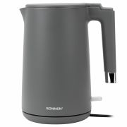 Чайник электрический с двойными стенками SONNEN KT-8719G, 1,5 л, 2200 Вт, графитовый, 454693