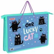 Папка на молнии с ручками ПИФАГОР А4, 1 отделение, пластик, ручки-шнурок, «Funny cats», 273353