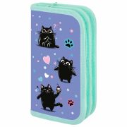 Пенал ПИФАГОР, 2 отделения, ламинированный картон, 19х11 см, «Funny cats», 273481