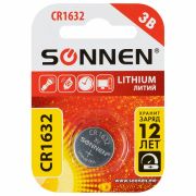 Батарейка литиевая SONNEN Lithium CR1632, «таблетка, дисковая, кнопочная», 1 шт., блистер, 457138