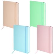 Блокнот А5 138x213 мм, BRAUBERG «Basic», под кожу, 80 л., клетка, АССОРТИ 4 ЦВЕТА, PASTEL, 116230