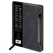 Блокнот А5 165x218 мм, BRAUBERG «Perfect», под кожу софт-тач, держатель для ручки, 80 листов, клетка, черный, 116614