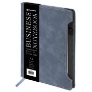 Блокнот А5 165x218 мм, BRAUBERG «Perfect», под кожу софт-тач, держатель для ручки, 80 листов, клетка, серо-синий, 116618