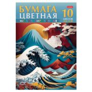 Цветная бумага А4 МЕТАЛЛИЗИРОВАННАЯ, 10 листов, 10 цветов, в папке, HATBER, 200х290 мм, «Большая волна», 088643, 10Бц4мт_32491