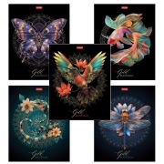 Тетрадь А5, 96 л., HATBER, скоба, клетка, матовая ламинация, 3D-фольга, «Золотая романтика» (микс), 089287, 96Т5лофВ1