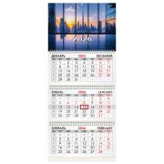 Календарь квартальный 2026 г., 3 блока, 3 гребня, бегунок, офсет, BRAUBERG, «Вид из окна», 116756