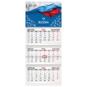 Календарь квартальный на 2026 г., 3 блока, 3 гребня, бегунок, офсет, BRAUBERG, «Россия», 116765