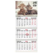 Календарь квартальный на 2026 г., 3 блока, 3 гребня, бегунок, офсет, BRAUBERG, «Милые котята», 116770