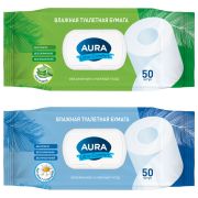 Бумага туалетная влажная 50 шт., AURA «Ultra Comfort» с пластиковым клапаном, 8027