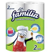 Полотенца бумажные бытовые, спайка 2 шт., 2-слойные (2х9,6 м), FAMILIA, 22,7х12 см, белые, 5070609
